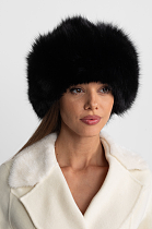 Fur Trimmed Hat With Pom-Pom Ties – Black