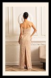 Glamourous Beaded Gown With Detachable Veil - Beige