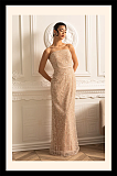 Glamourous Beaded Gown With Detachable Veil - Beige