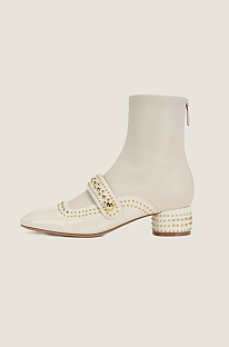 Studded Boots With Pearl Strap Detail – Ivoire