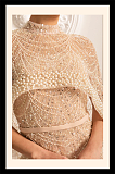 Glamourous Beaded Gown With Detachable Veil - Beige