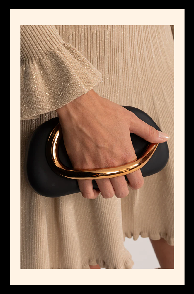 Clutch With Gold Sculptural Handle