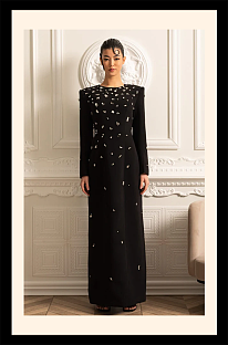 Elegant Long Dress With Sparkling Embellishments - Black