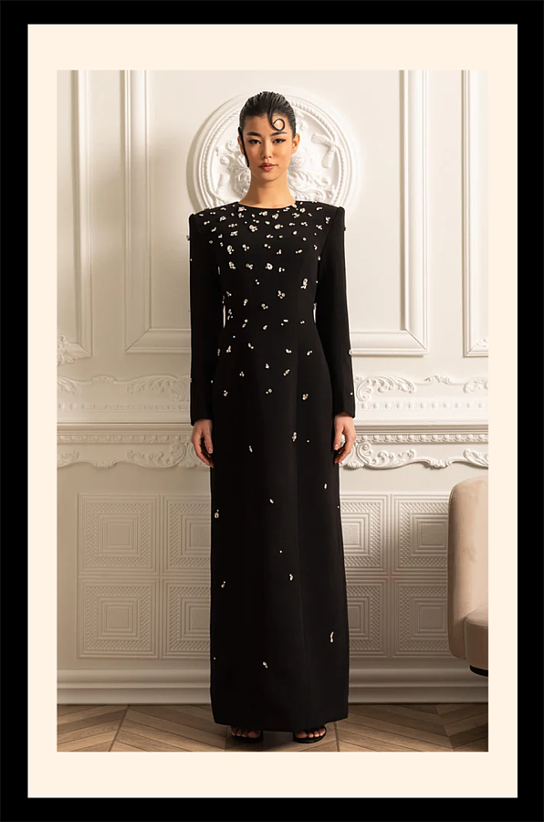 Elegant Long Dress With Sparkling Embellishments - Black