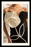Off Shoulder Mini Dress With Large White Flower Applique - Black