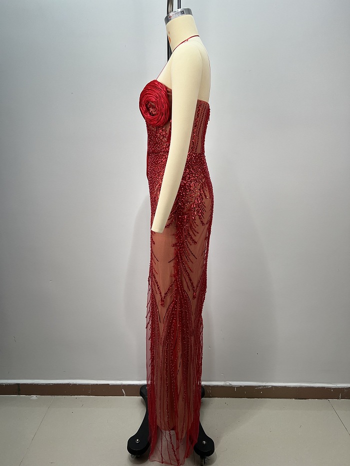 Kaloni Strapless Sequin Mesh Maxi Dress