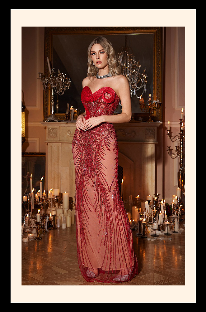 Kaloni Strapless Sequin Mesh Maxi Dress