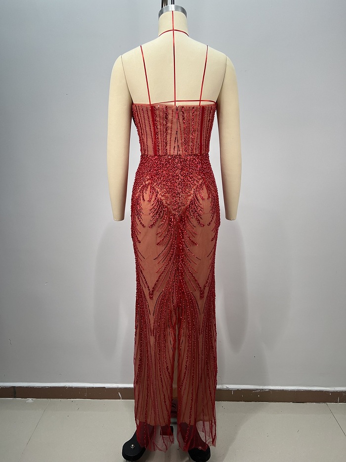 Kaloni Strapless Sequin Mesh Maxi Dress