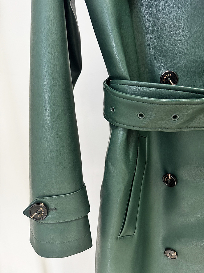 Leather Trench Coat in Green
