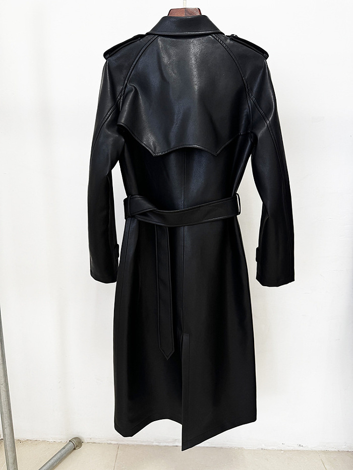 Leather Trench Coat in Green
