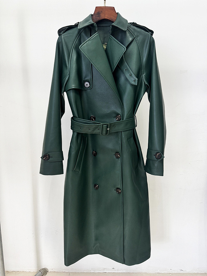 Leather Trench Coat in Green