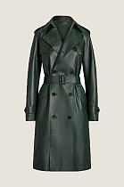 Leather Trench Coat in Green