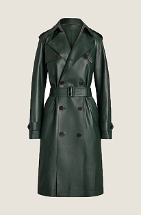 Leather Trench Coat in Green