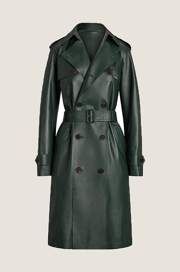 Leather Trench Coat in Green