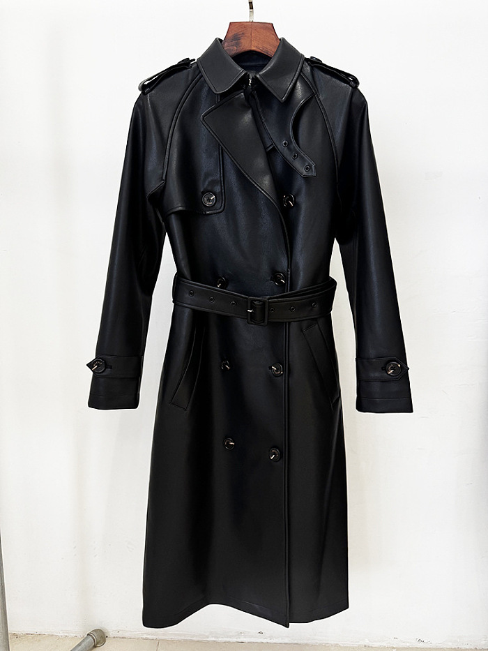 Leather Trench Coat in Green