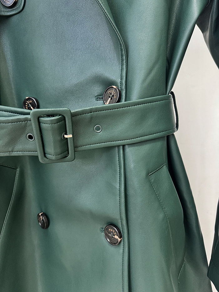 Leather Trench Coat in Green