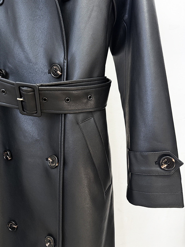 Leather Trench Coat in Green