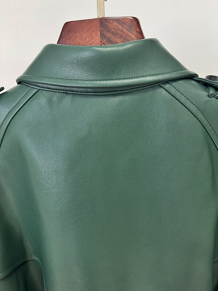 Leather Trench Coat in Green