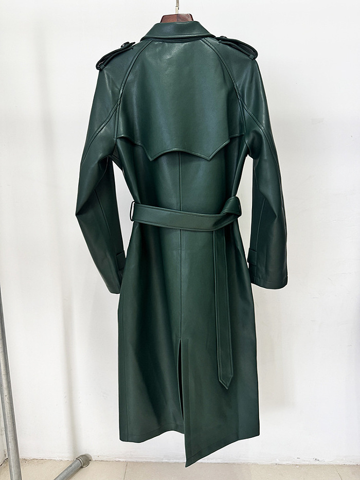 Leather Trench Coat in Green