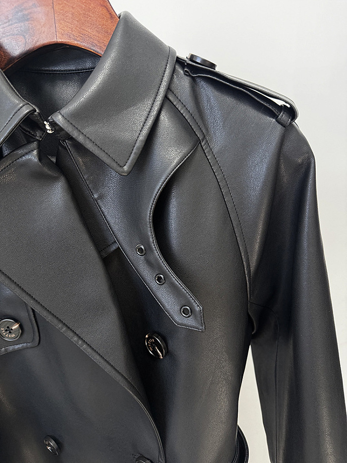 Leather Trench Coat in Green