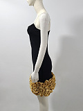 Sophisticated Evening Dress With Golden Roses At Hemline - Black