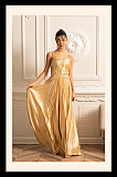 Cascade Gown With Back Lace Detail - Gold