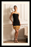 Sophisticated Evening Dress With Golden Roses At Hemline - Black