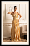 Cascade Gown With Back Lace Detail - Gold