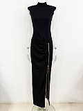 Mock Neck Split Long Dress
