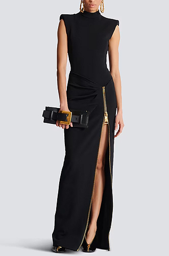 Mock Neck Split Long Dress