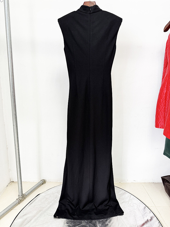 Mock Neck Split Long Dress