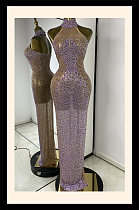 Halter Beaded Evening Gown