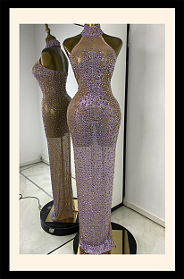 Halter Beaded Evening Gown