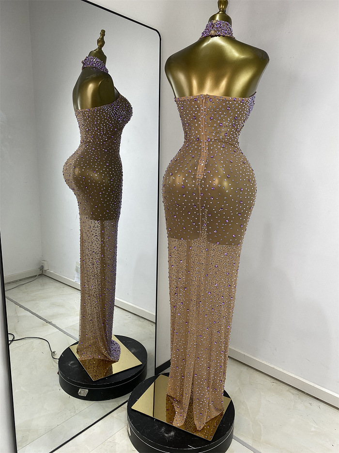 Halter Beaded Evening Gown