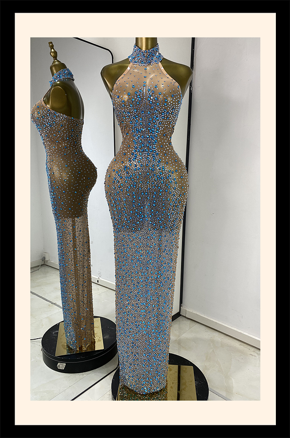 Halter Beaded Evening Gown