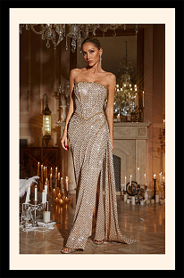 Strapless Ruched Sequin Maxi Dress