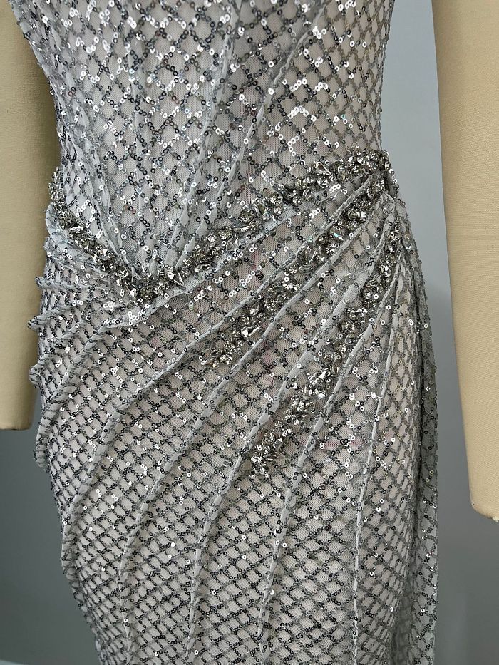 Strapless Ruched Sequin Maxi Dress