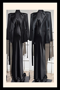 Satin Evening Dress & Blazer Set in Black