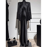 Satin Evening Dress & Blazer Set in Black