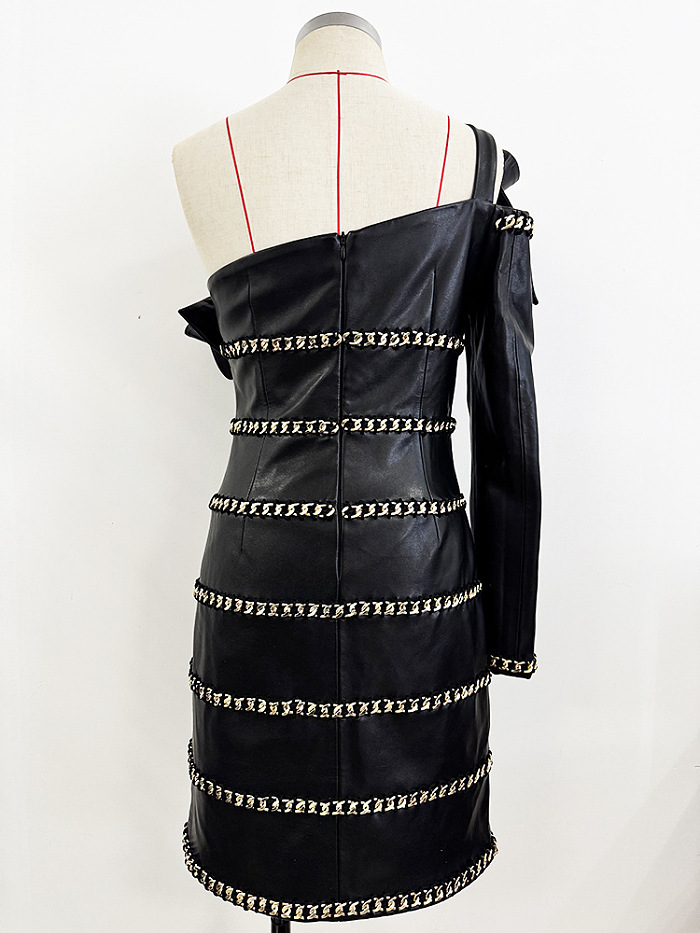 Leather Dress in Wave Hem