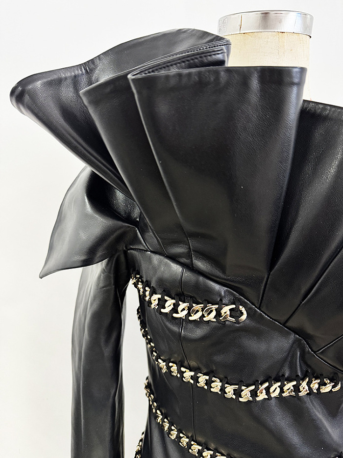 Leather Dress in Wave Hem
