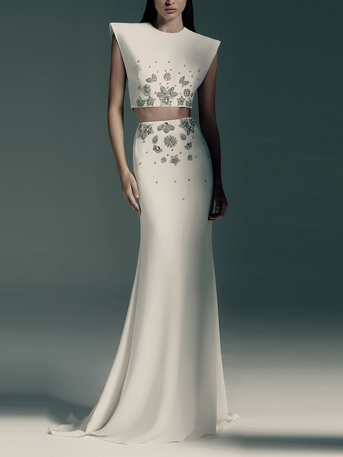 Design Beaded Two-pieces Evening Skirt Set