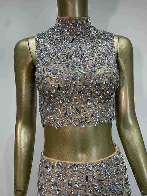 Rhinestone Mini Skirt Set
