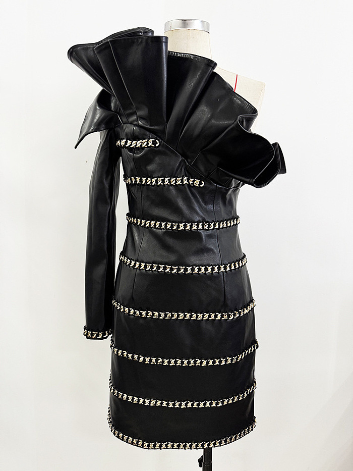 Leather Dress in Wave Hem