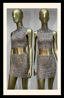 Rhinestone Mini Skirt Set