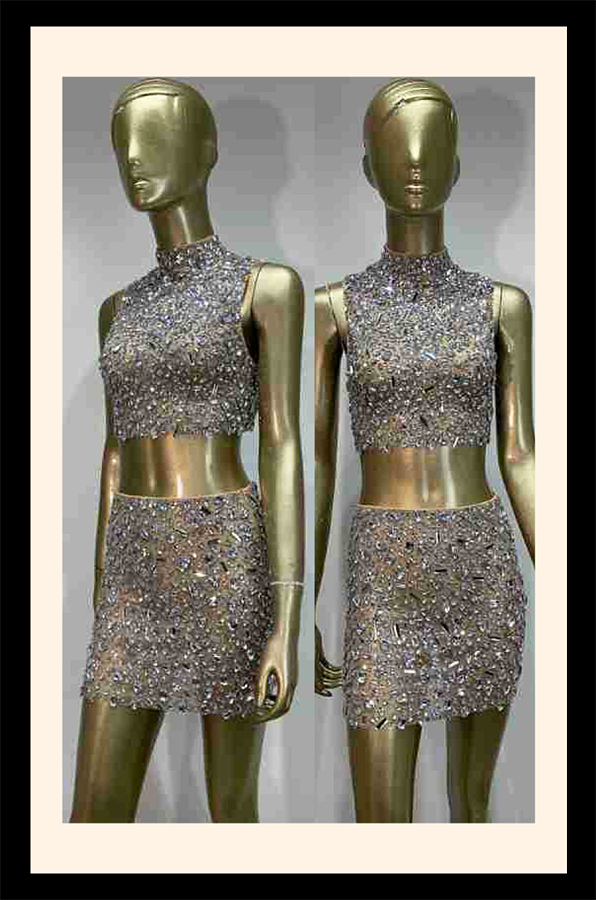 Rhinestone Mini Skirt Set