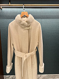 Long Double-Faced Wool Alpaca Coat with Mink Fur Collar and Stand Neck