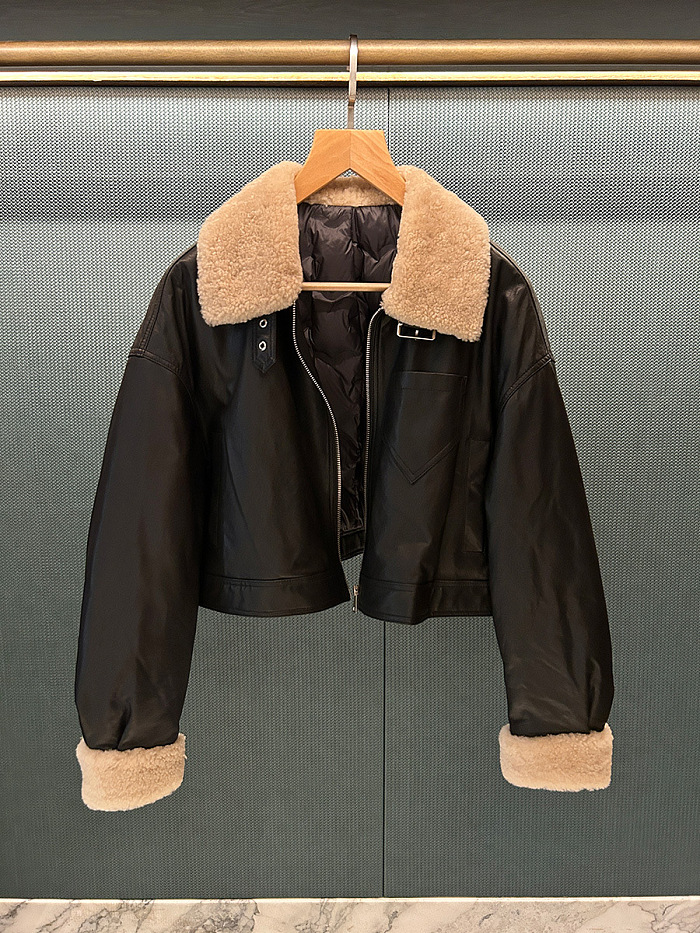 Genuine Leather Short Down Jacket