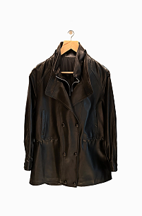 Vintage Double-Breasted Trench-Style Genuine Sheepskin Leather Coat