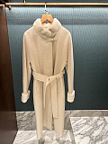 Long Double-Faced Wool Alpaca Coat with Mink Fur Collar and Stand Neck